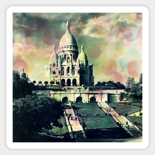 Sacré Coeur vintage Photo with colorful dots Sticker